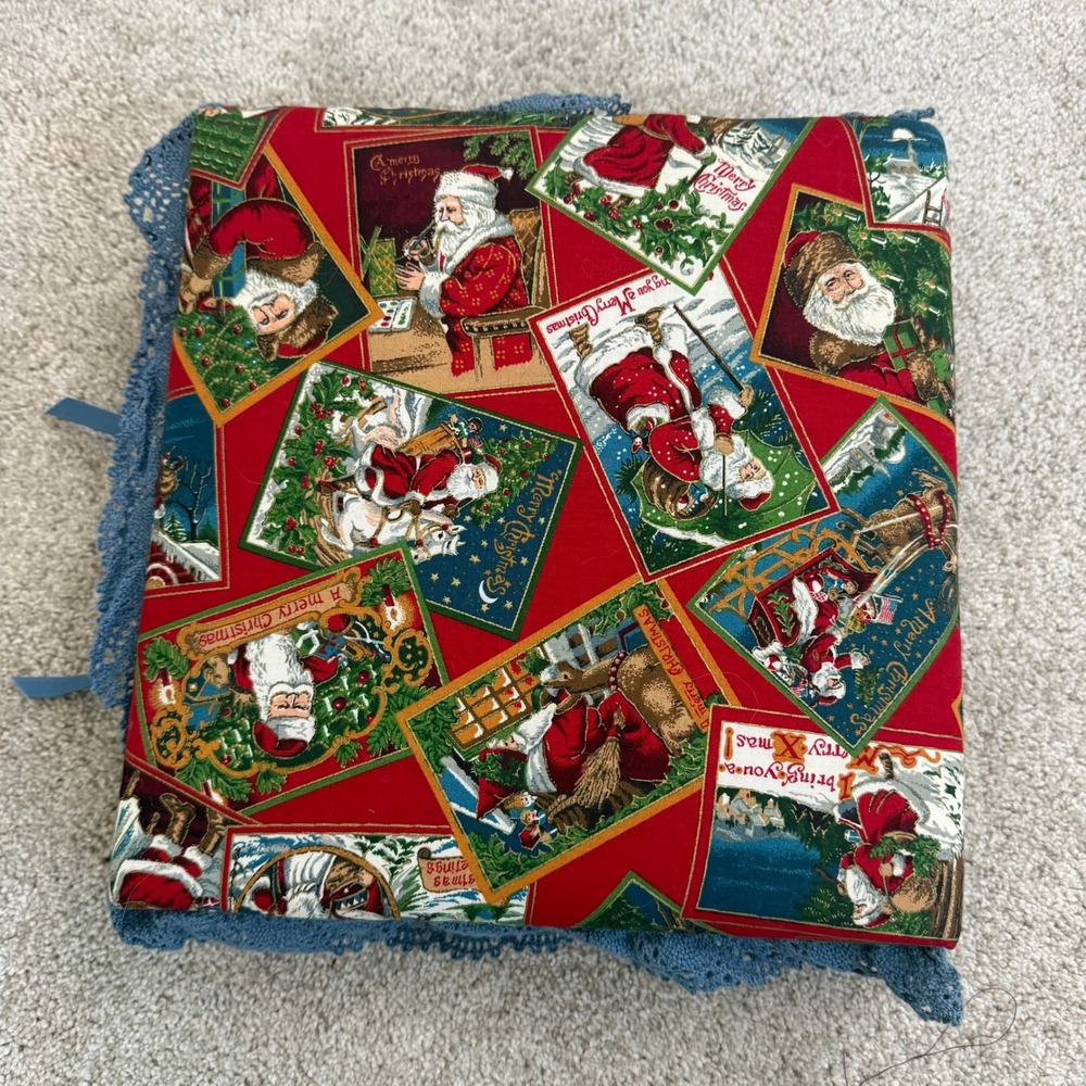 Vintage Christmas Santa Postcard Fabric‎ Photo Album Scrapbook Blue Lace Trim - Picture 4 of 7